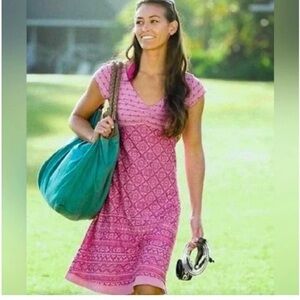 Athleta Dhara Burnout Paisley Dress Athleisure Resort Beachy Womens size XL Pink